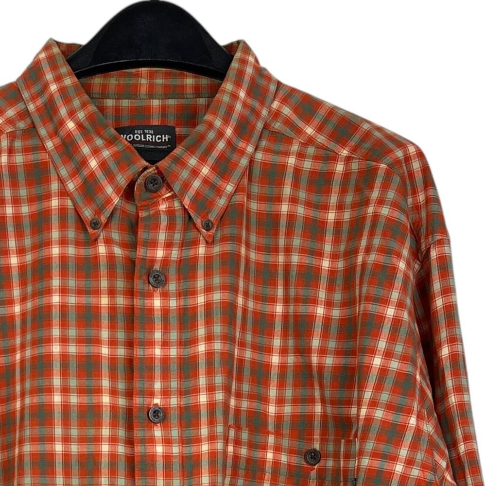Woolrich Mens 2XL Burnt Orange Window Check Plaid Cotton Button Down Shirt 6024